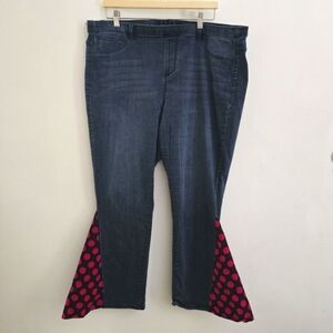 Massini Blue Denim Retro Polka Dot Patchwork Flare Jeans